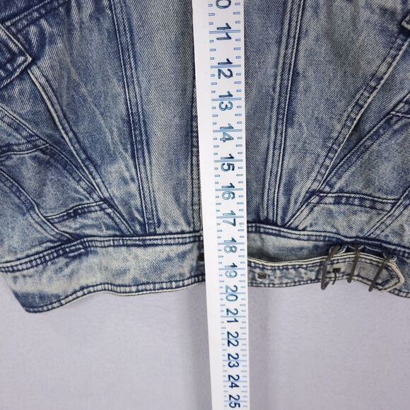 Tiger Fox Jacket Womens M Denim Acid Wash Full Zip Cropped Full Zip Y2K 90s VTG - Picture 6 of 14